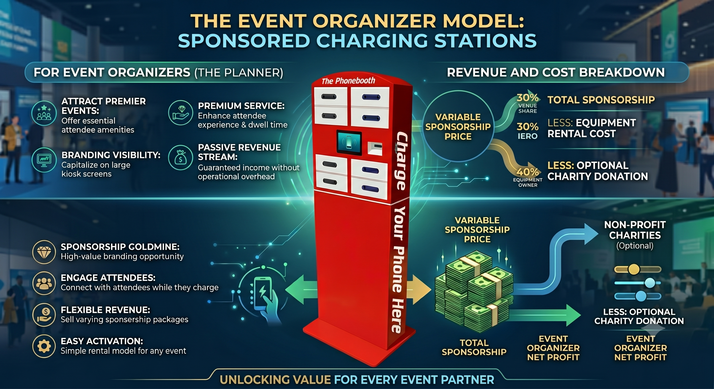 Sponsored secure charging model for event organizers