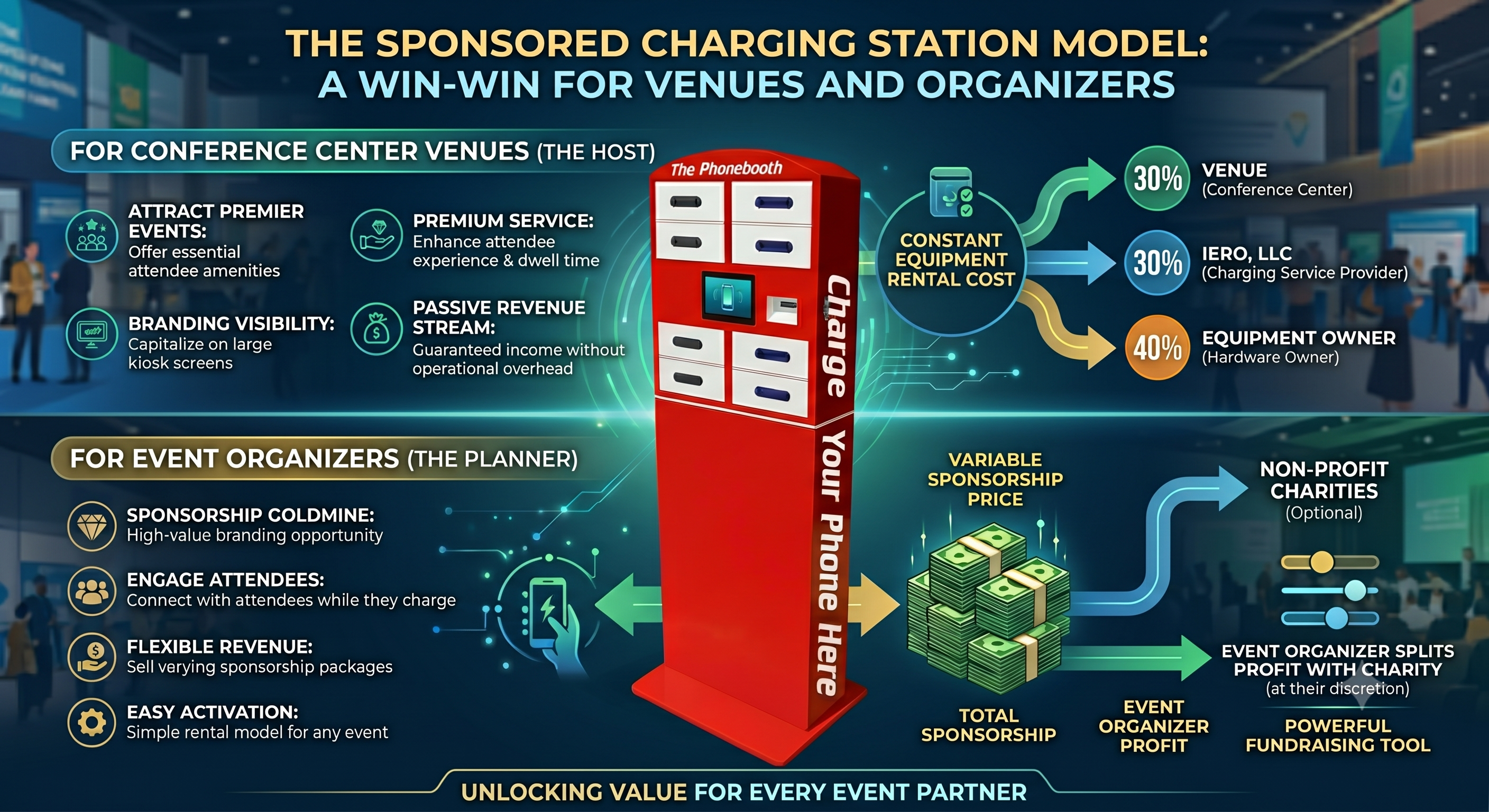 Sponsored secure charging model for conference venues and event organizers